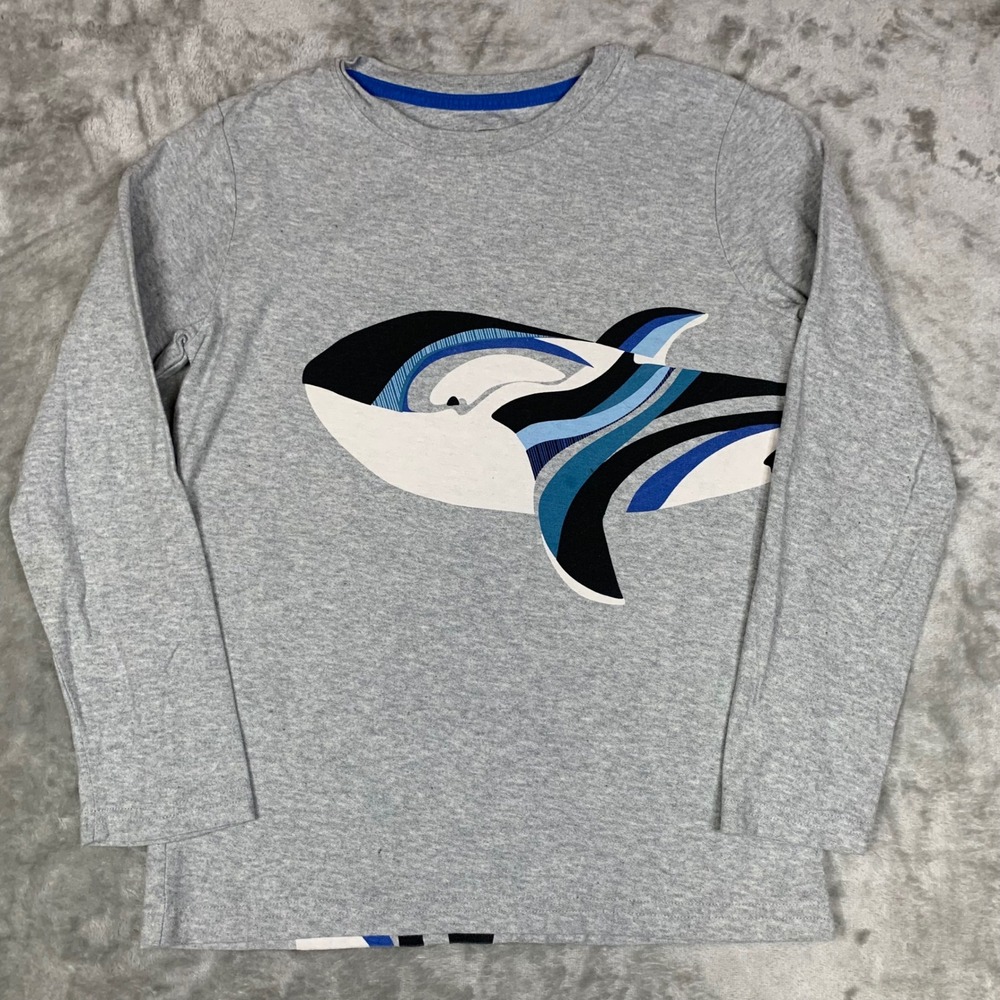 Tea Collection Tails of the Sea Orca Whale Graphic Tee Gray Long Sleeve Kids 10